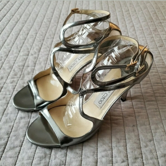 Jimmy Choo Ivette Silver Leather Strappy Sandals - Picture 5 of 11